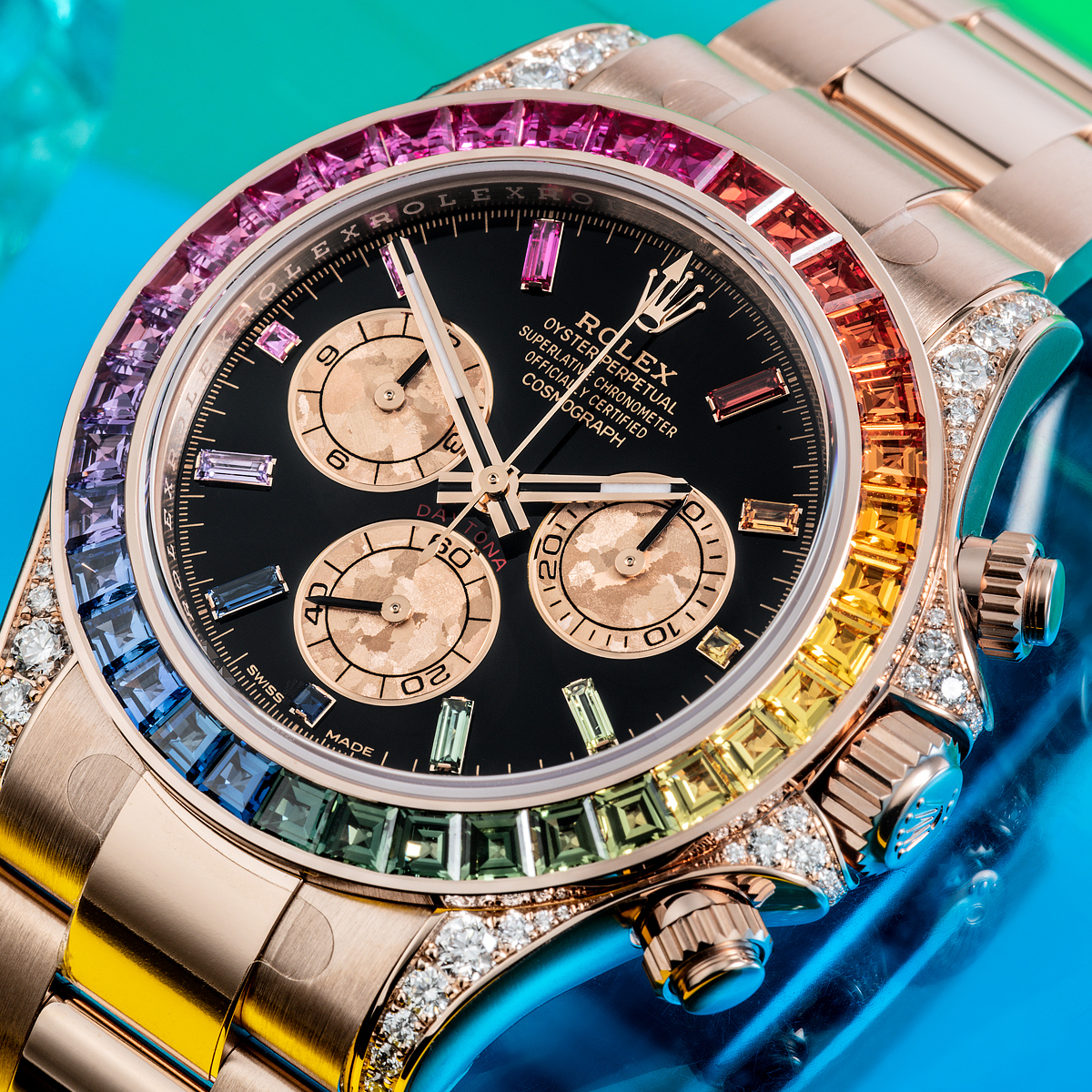 Rolex Cosmograph Daytona 116595RBOW 40mm Everose Gold Rainbow Sapphire Watch