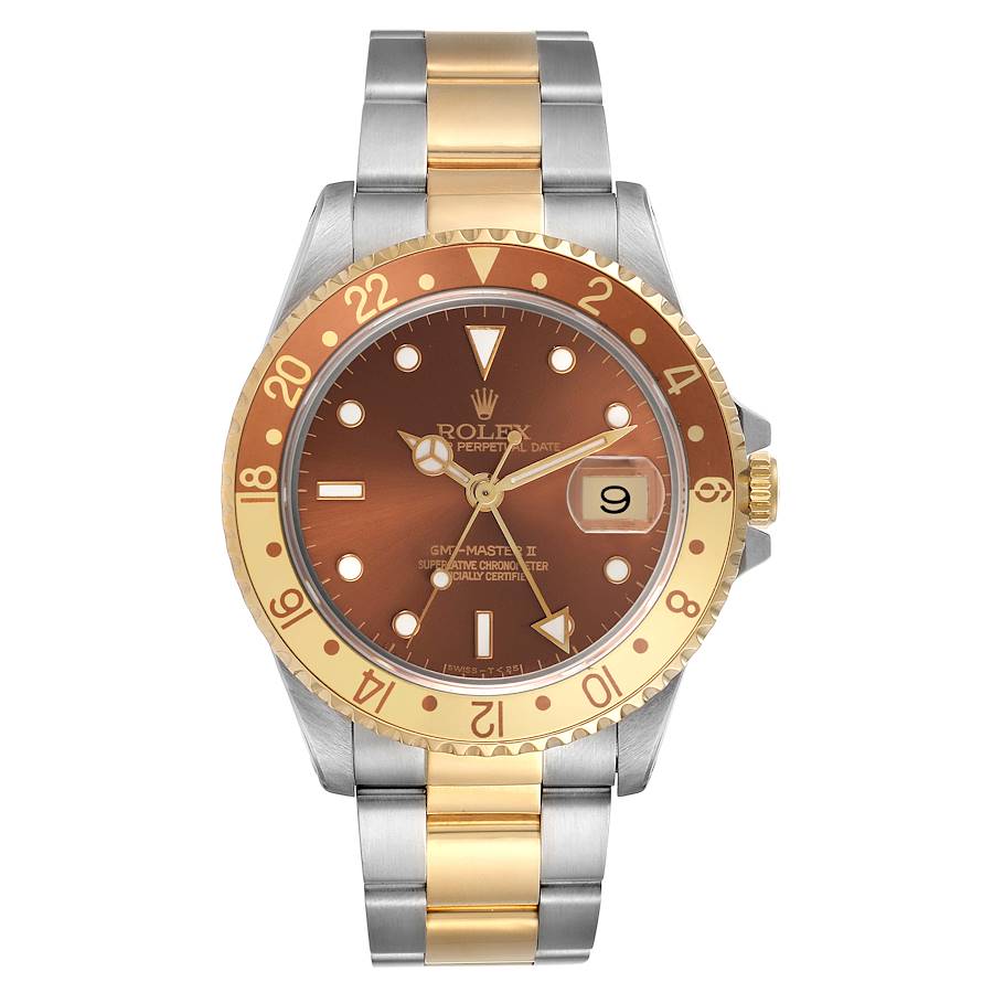 Rolex GMT Master II Root Beer Steel Yellow Gold Mens Watch 16713
