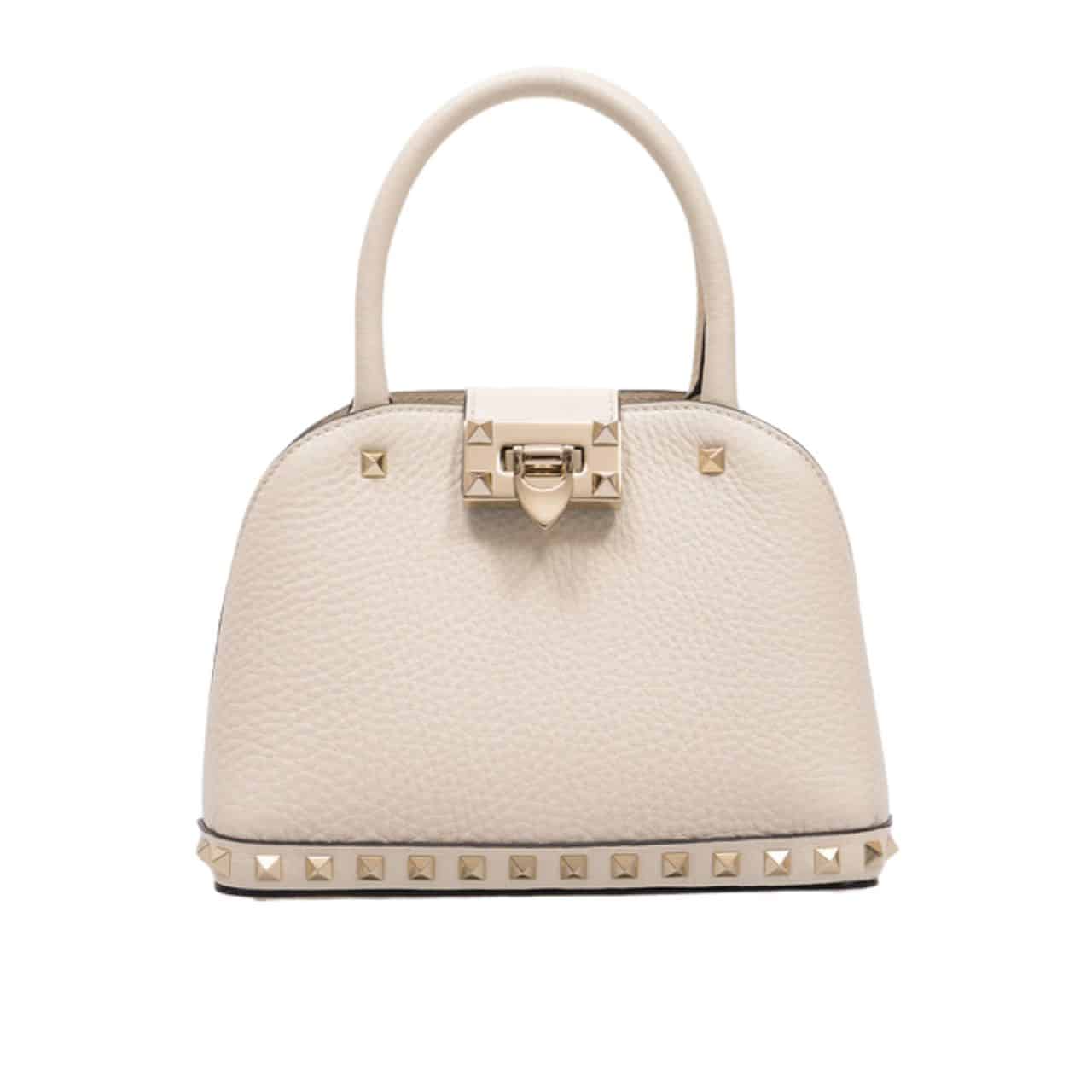Valentino Garavani Rockstud Handbag In Grainy Leather White 21Cm