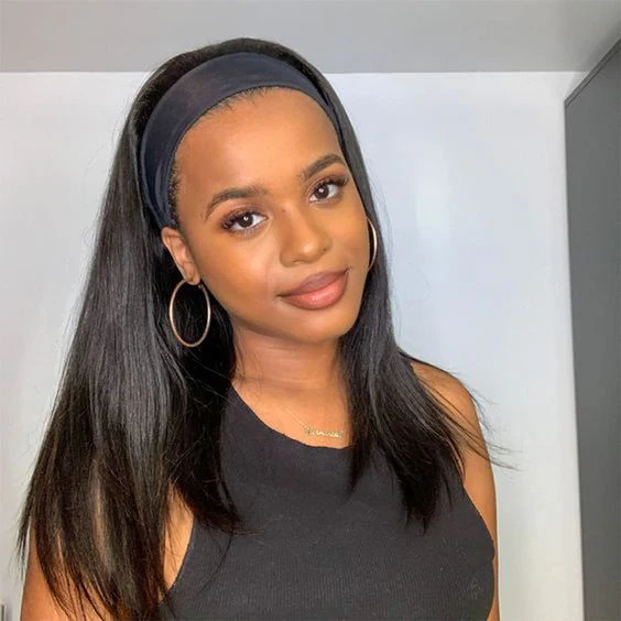 Megalook Headband Glueless Straight Natural Black Human Hair Wig Beginner Friendly