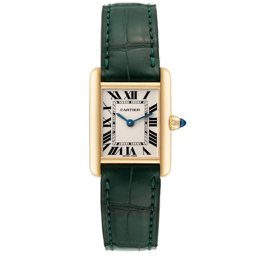 Cartier Tank Louis Small Yellow Gold Green Strap Ladies Watch W1529856 Card