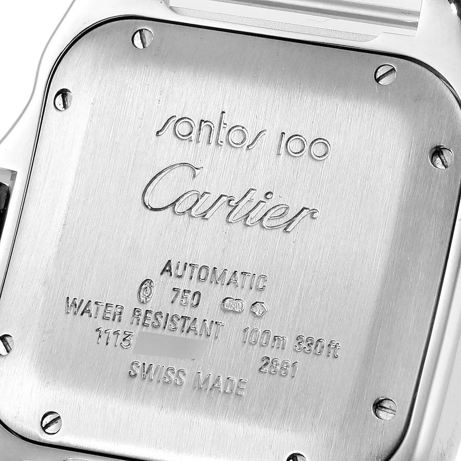 Cartier Santos 100 White Gold Blue Mother of Pearl Diamond Midsize Watch WM503251