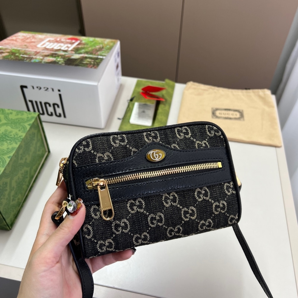 Gucci Mini Ophidia GG Denim Jacquard Black And Ivory 17cm
