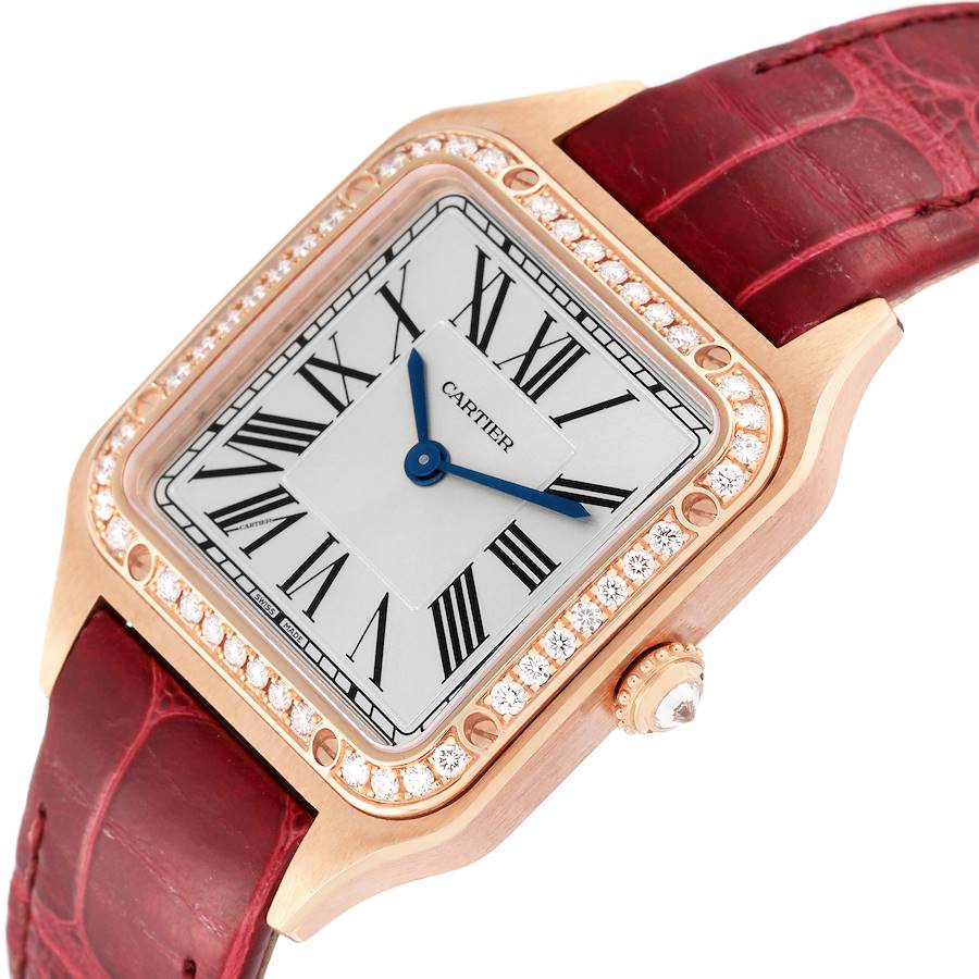 Cartier Santos Dumont 18k Rose Diamond Bezel Ladies Watch WJSA0017