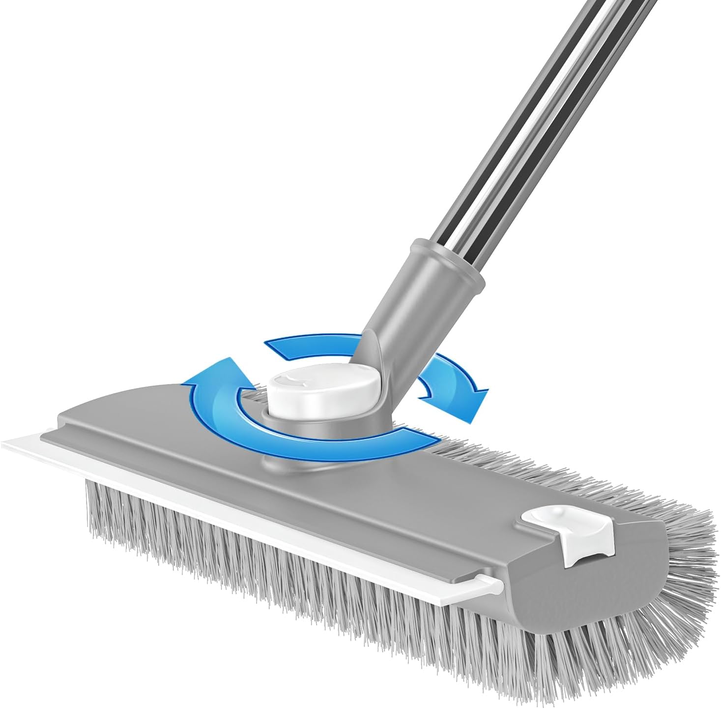 Floor Scrub Brush with Long Handle: 3 in 1 Heavy-Duty Floor Scrubber Brush with Squeegee for Cleaning Tile Bathroom Deck Kitchen Patio – Blue