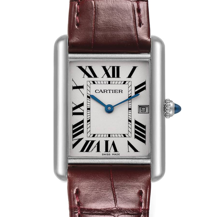 Cartier Tank Louis Large White Gold Brown Strap Mens Watch W1540956
