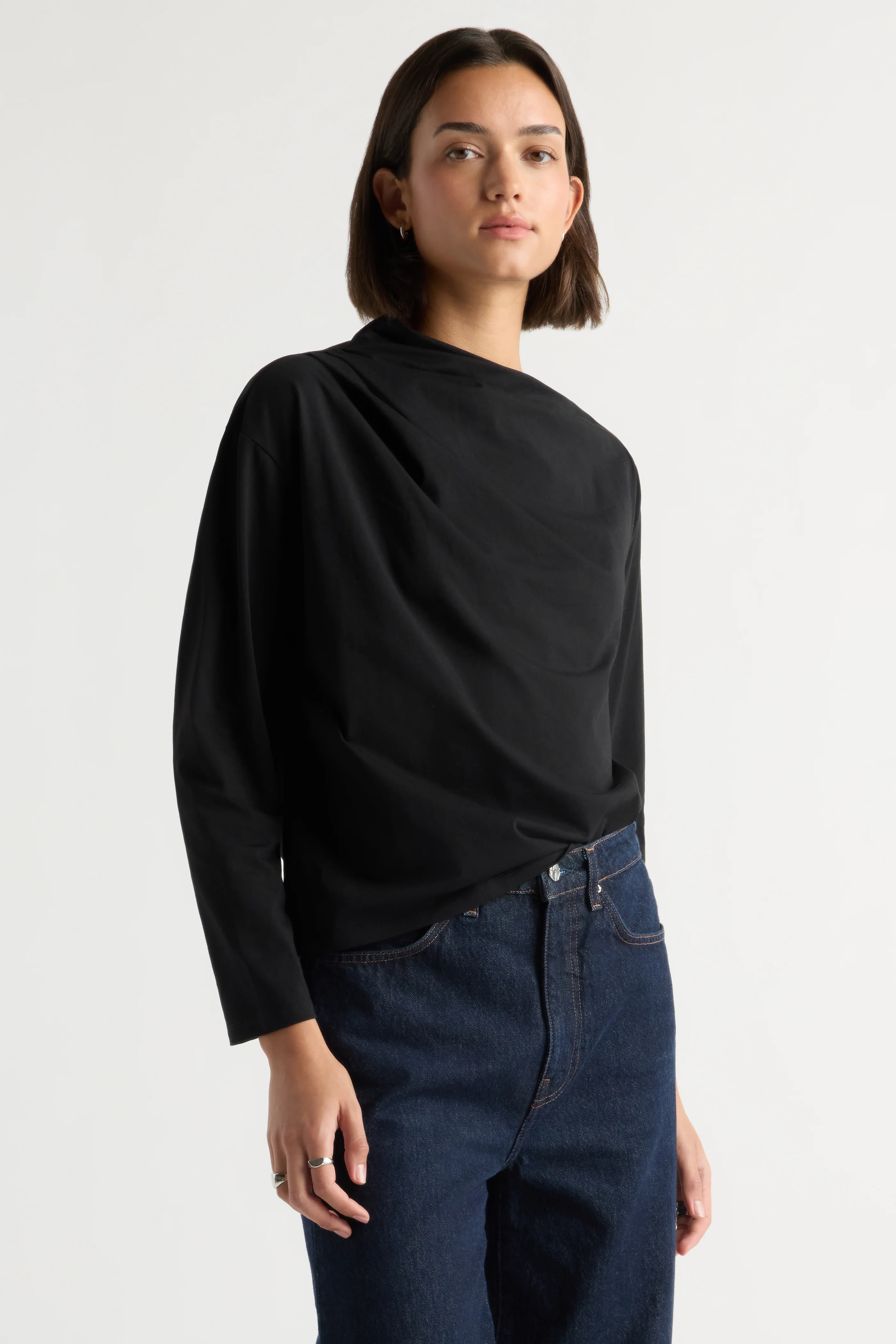 Kenira Asymmetric-Neck Long-Sleeve Tee