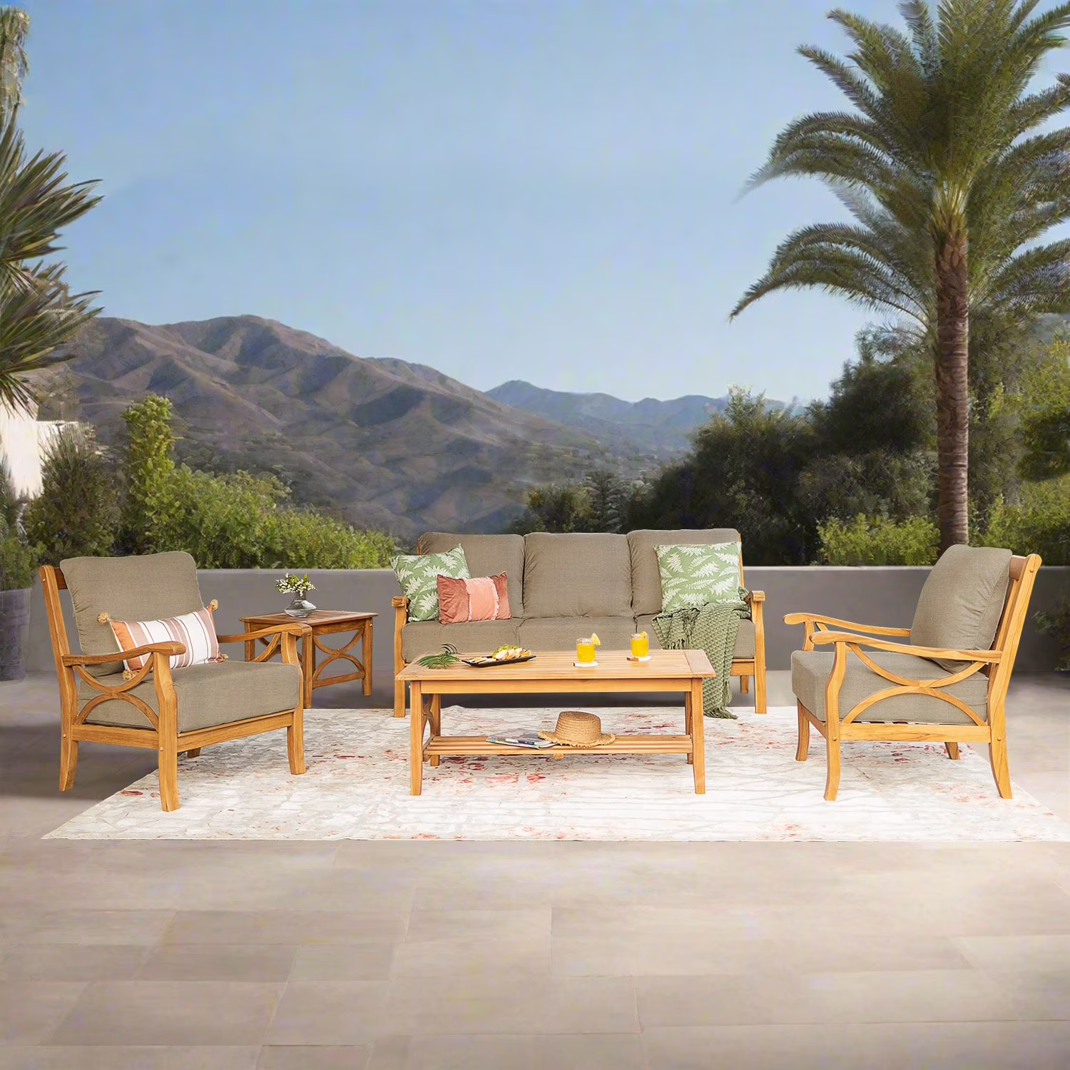 Catalina Teak Sofa Set with Sunbrella Fabric, 5pc