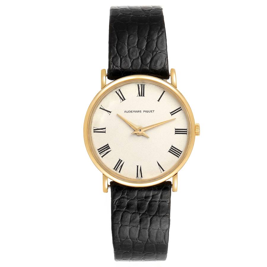 Audemars Piguet 18K Yellow Gold Black Strap Ladies Vintage Watch