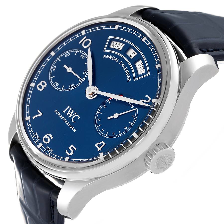 IWC Portugieser Annual Calendar Blue Dial Steel Mens Watch IW503502