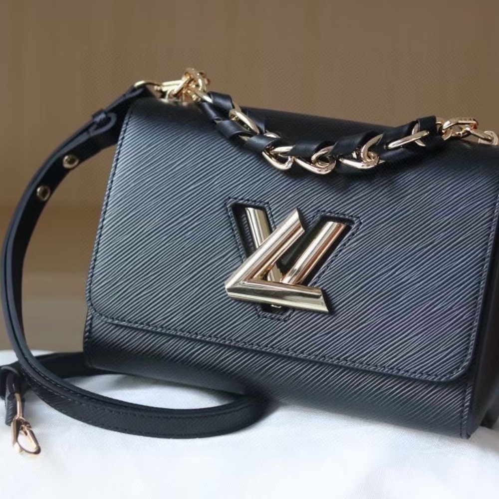 Louis Vuitton Lv Twist MM Leather Handbag Black 23Cm