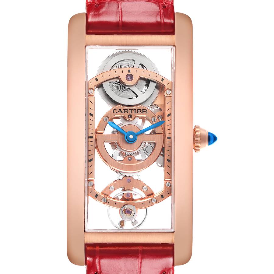 Cartier Tank Cintr&eacute;e Skeleton Rose Gold Mens Watch WHTA0008