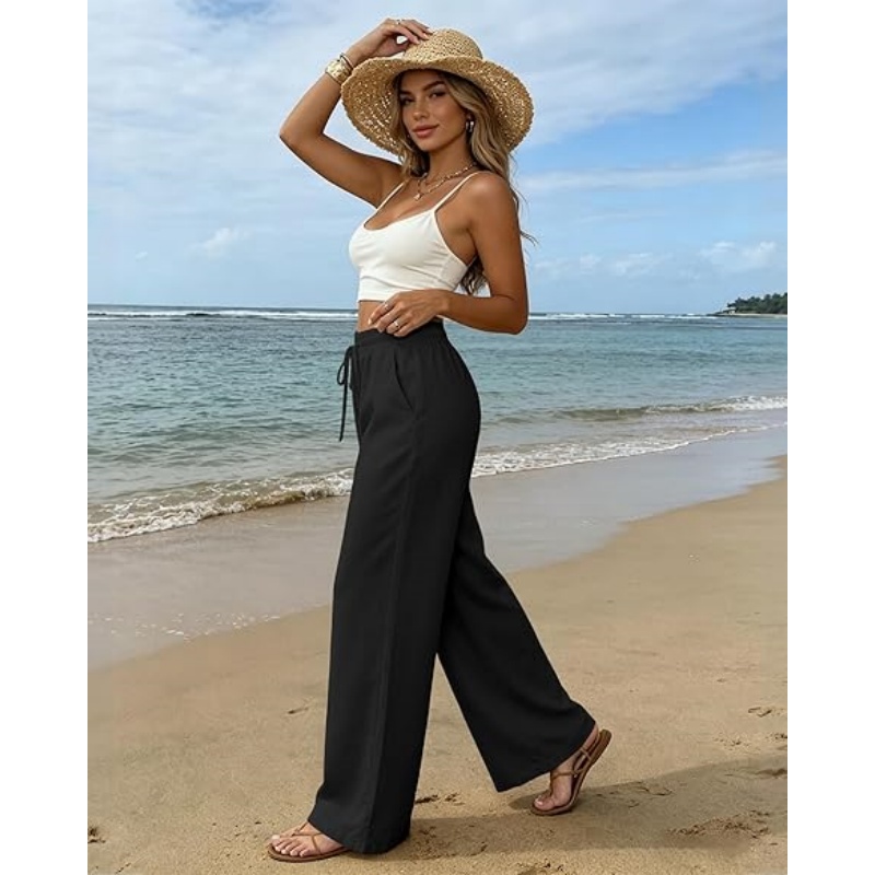 Womens Casual Linen Wide Leg Pants