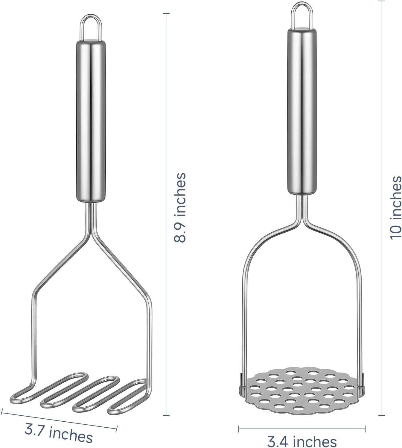 2PCS Mashed Potato Masher - Stainless Steel Potato Smasher, Masher Kitchen Tools & Utensils for Avocado, Bean, Salad, Vegetables, Fruit, Food, Meat Smasher Tool for Ground Beef