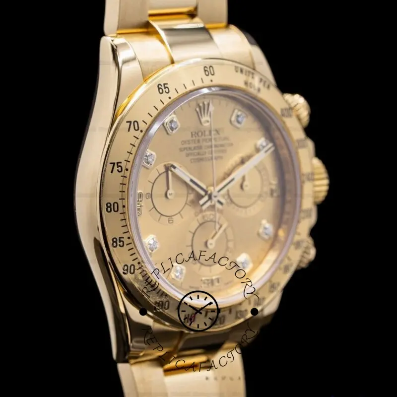Rolex Daytona 116528 Yellow Gold Champagne Diamond Dial 40mm Mens Replica Watch