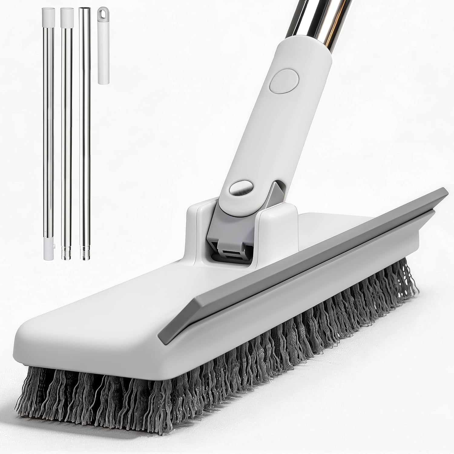 Floor Scrubber Grout Brush with 16.92IN Large Floor Rubber Squeegee, V-Shaped Scrub Brush and Foam Squeegee Collaborate Cleaning For Tiles, Marble, Glass in Bathrooms, Kitchen,Garages, Pet Hair