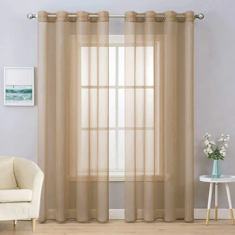 Solid Sheer Curtains Elegant Grommet Window Voile Panels Drapes Treatment 2 Panels