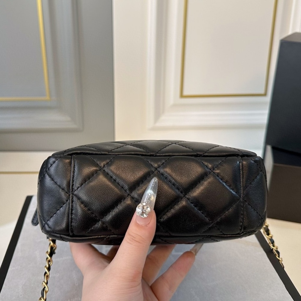 Chanel 25c Chain Handle Bowling Bag Black 18cm