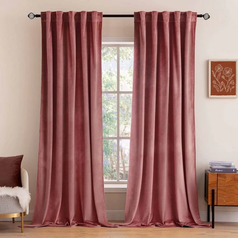 Custom Velvet Curtains Luxury Blackout Curtains  (2 Panels) - Dusty Rose