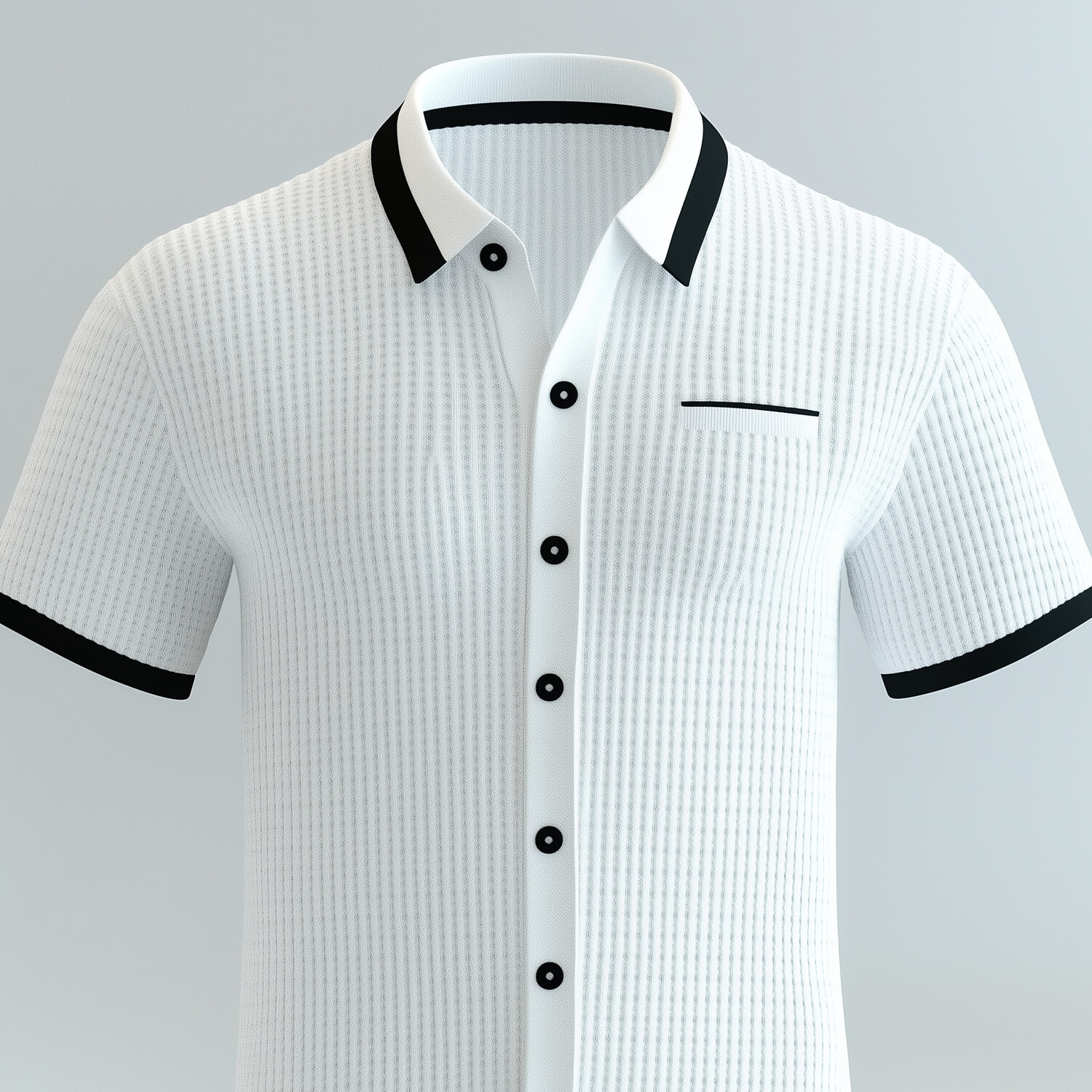 Men's Turndown Collar Single Breasted Short Sleeve Contrast Binding Knitted Shirt