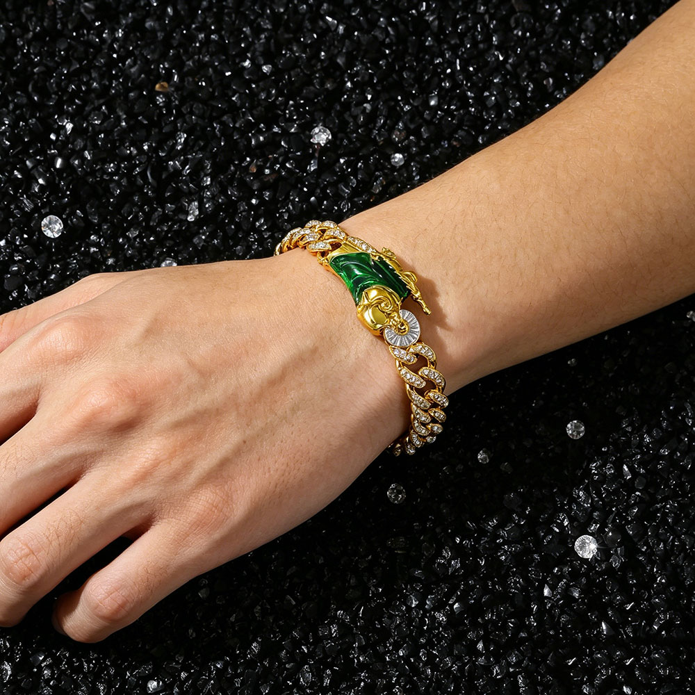 Divine Protection Cuban Link Bracelet - Green Enamel Saint Energy Amulet