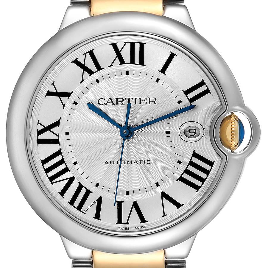 Cartier Ballon Bleu Silver Dial Steel Yellow Gold Mens Watch W69009Z3