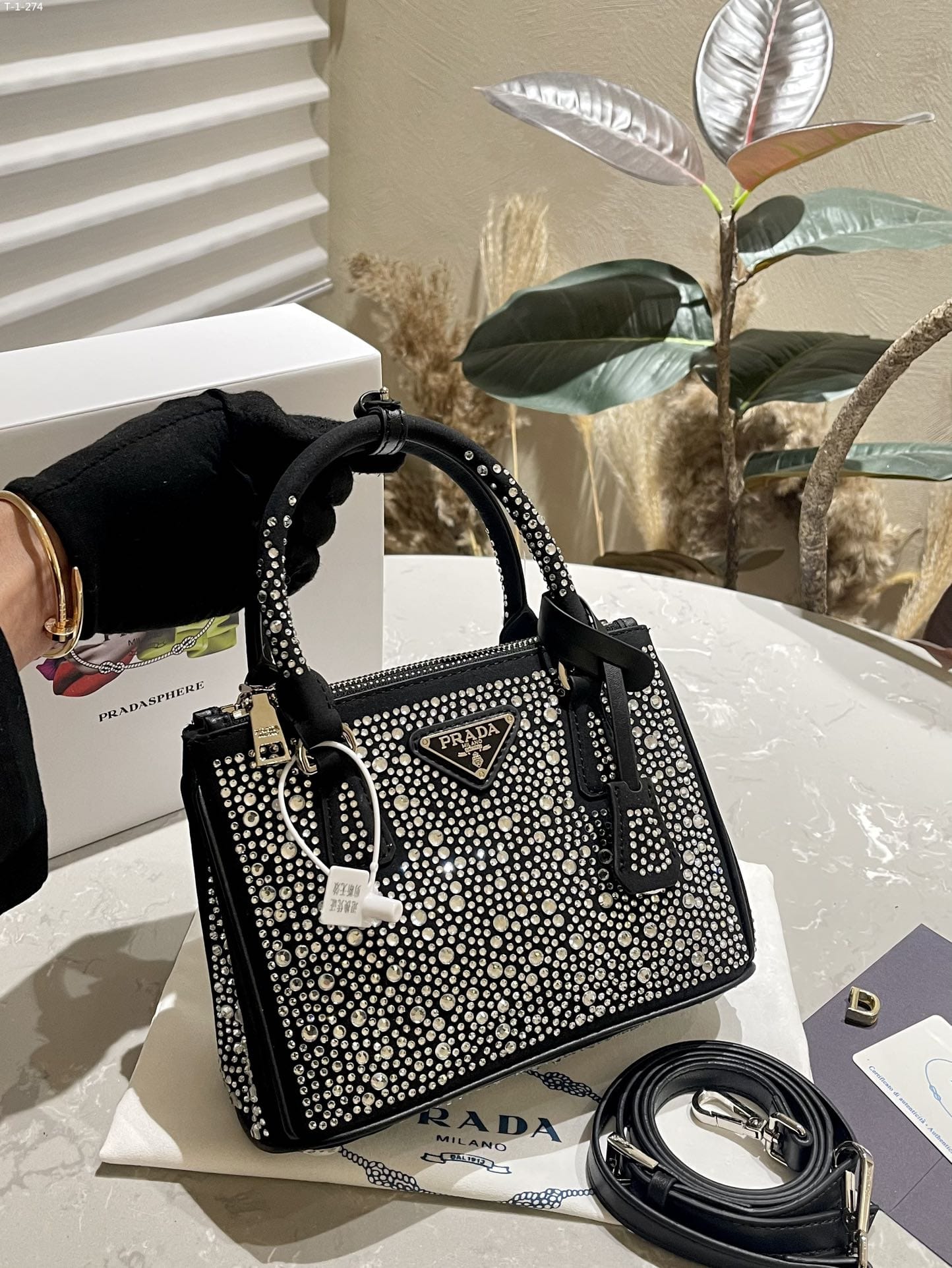 Prada Galleria Satin Mini Bag With Crystals Metal 23Cm 1Ba906 2Awl F063R V Eoy