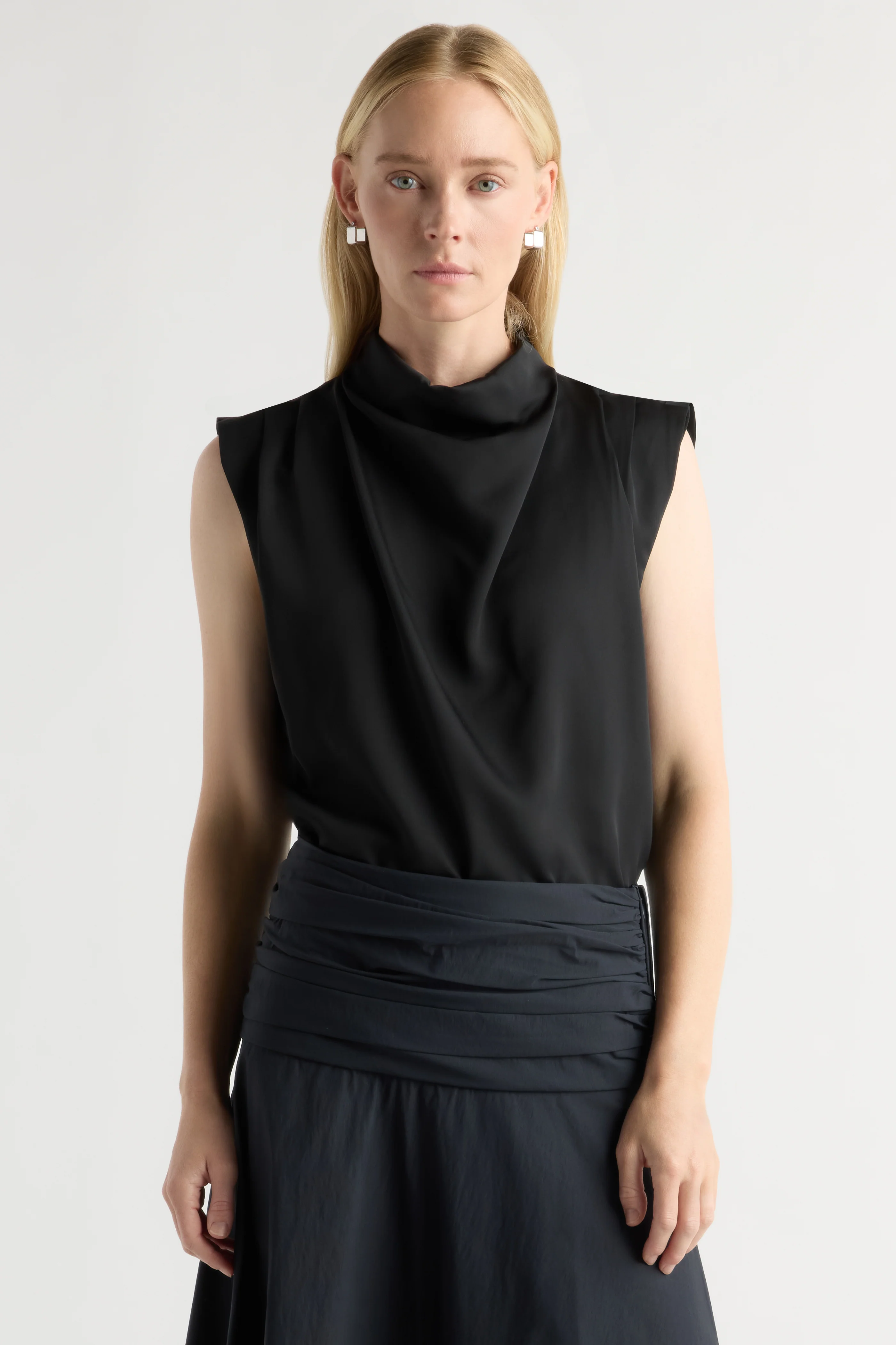 Allegra Gathered-Neck Sleeveless Blouse