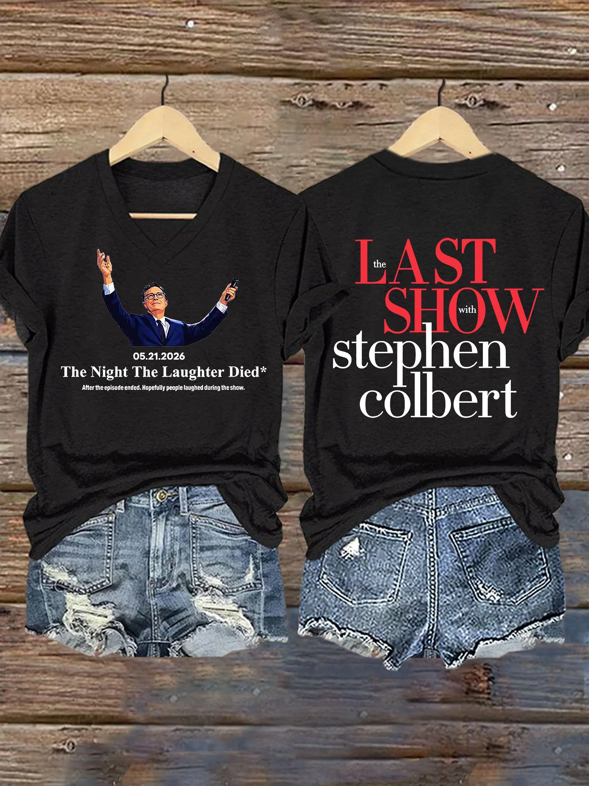 V-Neck Retro Last Show 05.21.2026 The Night The Laughter Died After The Episode Ended. Hopefully People Laughed During The Show Print T-Shirt