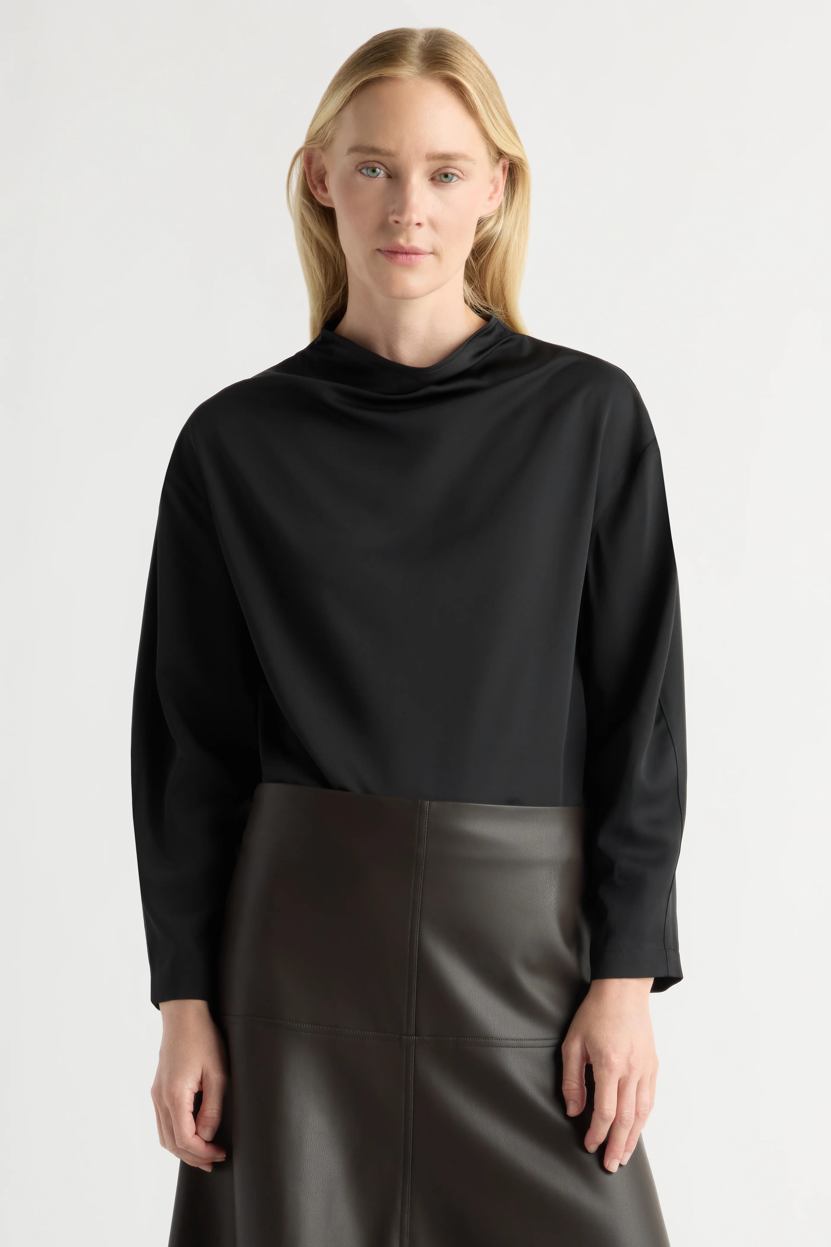 Aaliyah Gathered-Neck Long-Sleeve Blouse