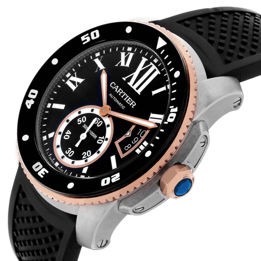 Cartier Calibre Diver Steel Rose Gold Black Dial Mens Watch W7100055
