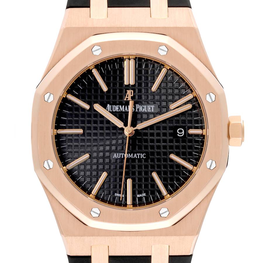 Audemars Piguet Royal Oak 41mm Rose Gold Black Dial Mens Watch 15400R