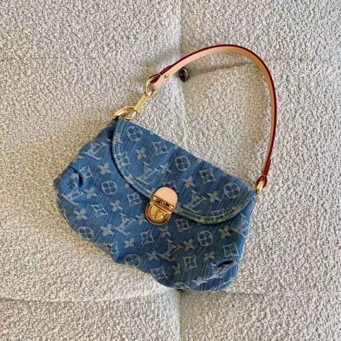 Louis Vuitton Pleaty Handbag Monogram Denim Blue 26Cm M95050