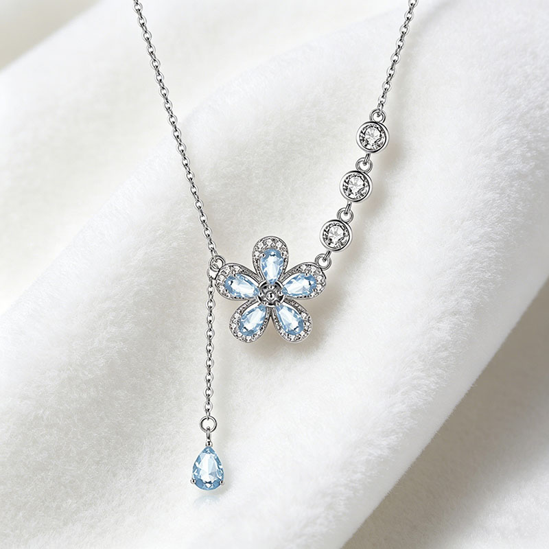 GemVibra Multi-Stone Flower Pendant Necklace in 925 Silver