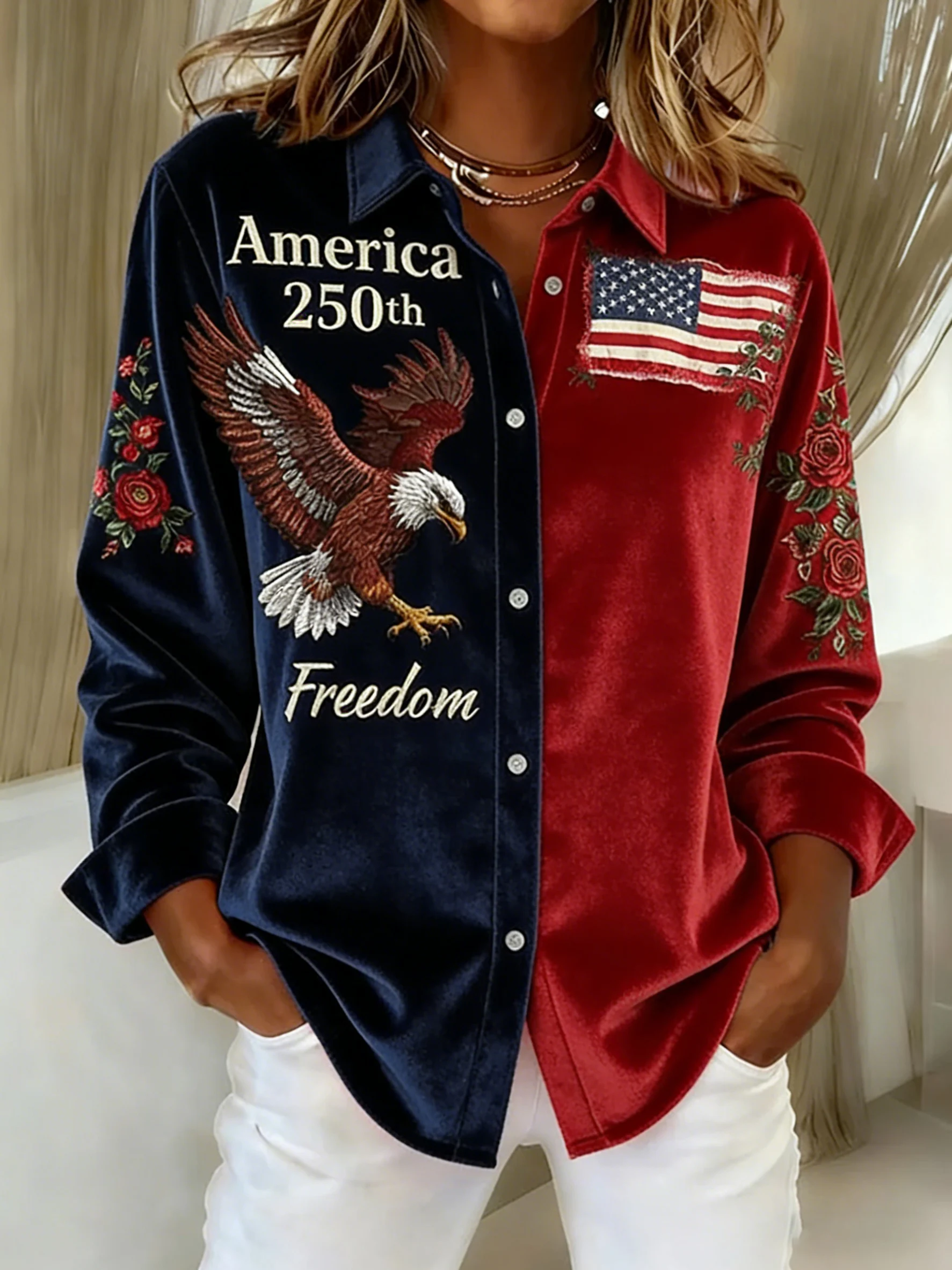 Women'S Casual American 250th Anniversary Commemorative Printed Shirt