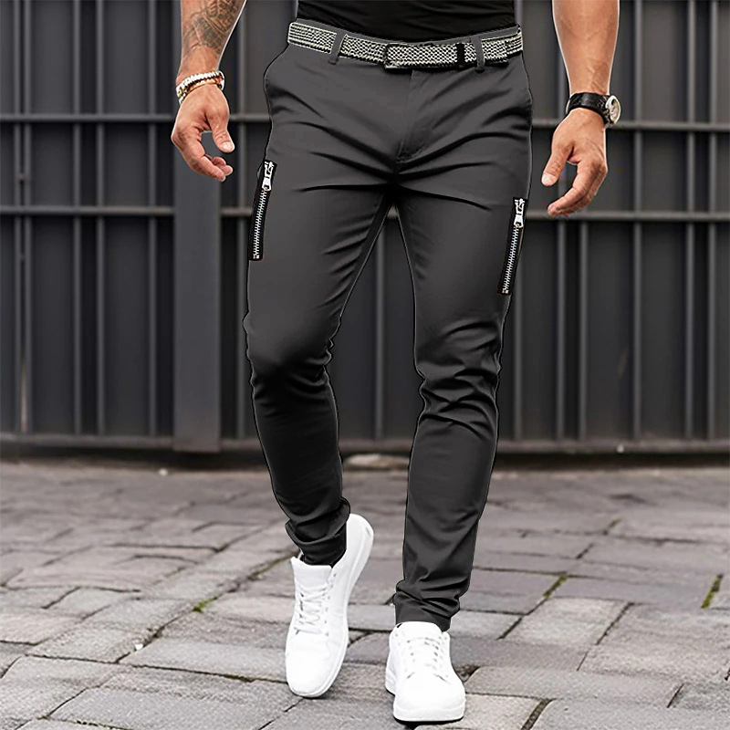Men's Casual Slim Fit Side Zipper Pockets Pants