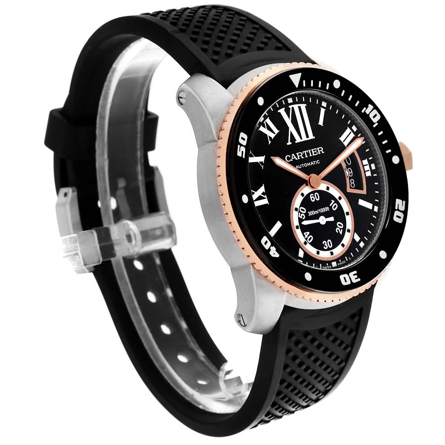 Cartier Calibre Diver Steel Rose Gold Black Dial Mens Watch W7100055