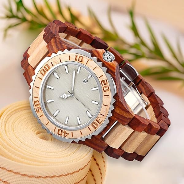 Wooden Watches Mens with Handmade Colorful Bamboo Wood Watch Analog Date Quartz Wooden Watch for Men WD1018-red (sale by bulk)