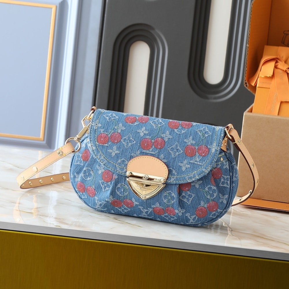 Louis Vuitton X Takashi Murakami Sunset Monogram Cherry Denim Bag 27cm M13680
