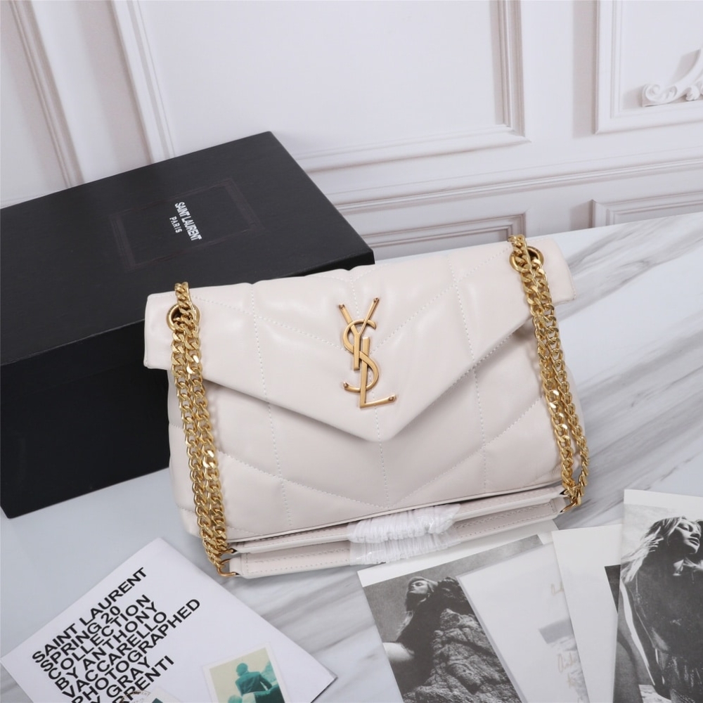 Saint Laurent Puffer Small In Leather Gold Hardware White 29Cm 5774761EL079207