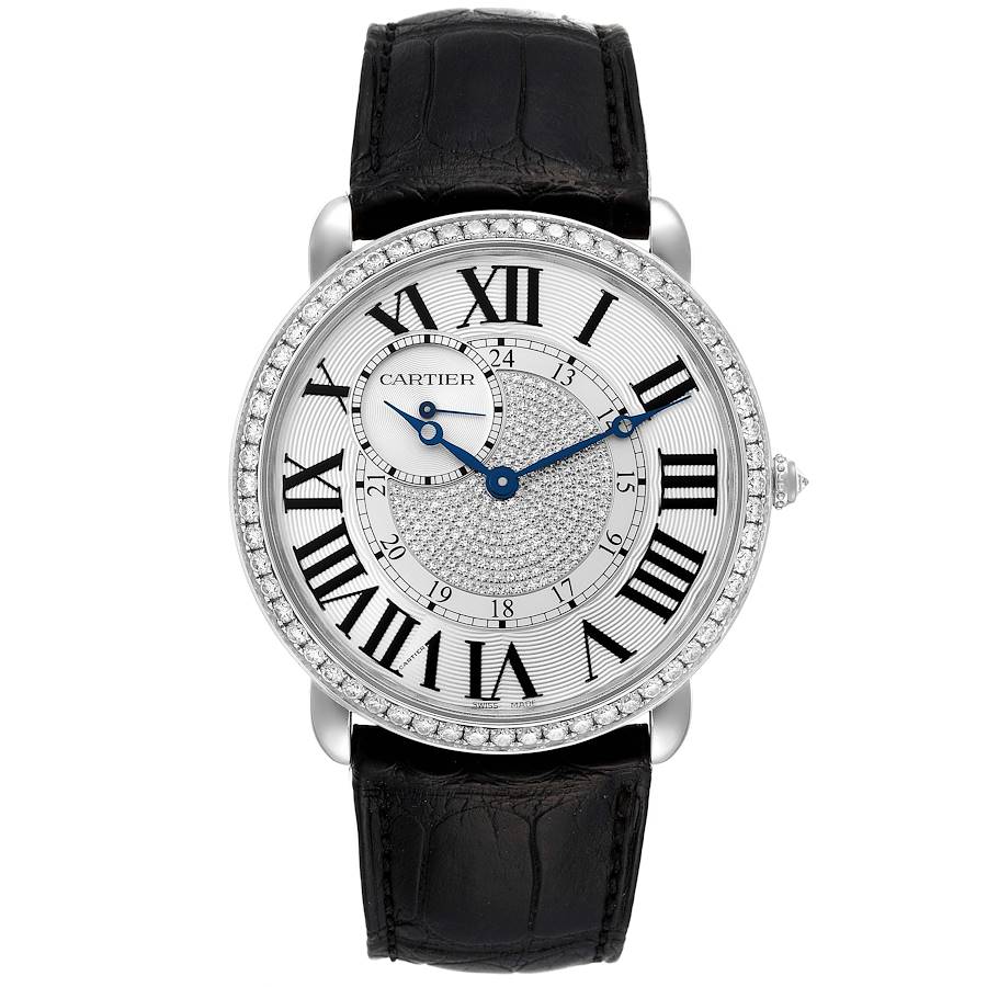 Cartier Ronde Louis White Gold Pave Diamond Mens Watch WR007004