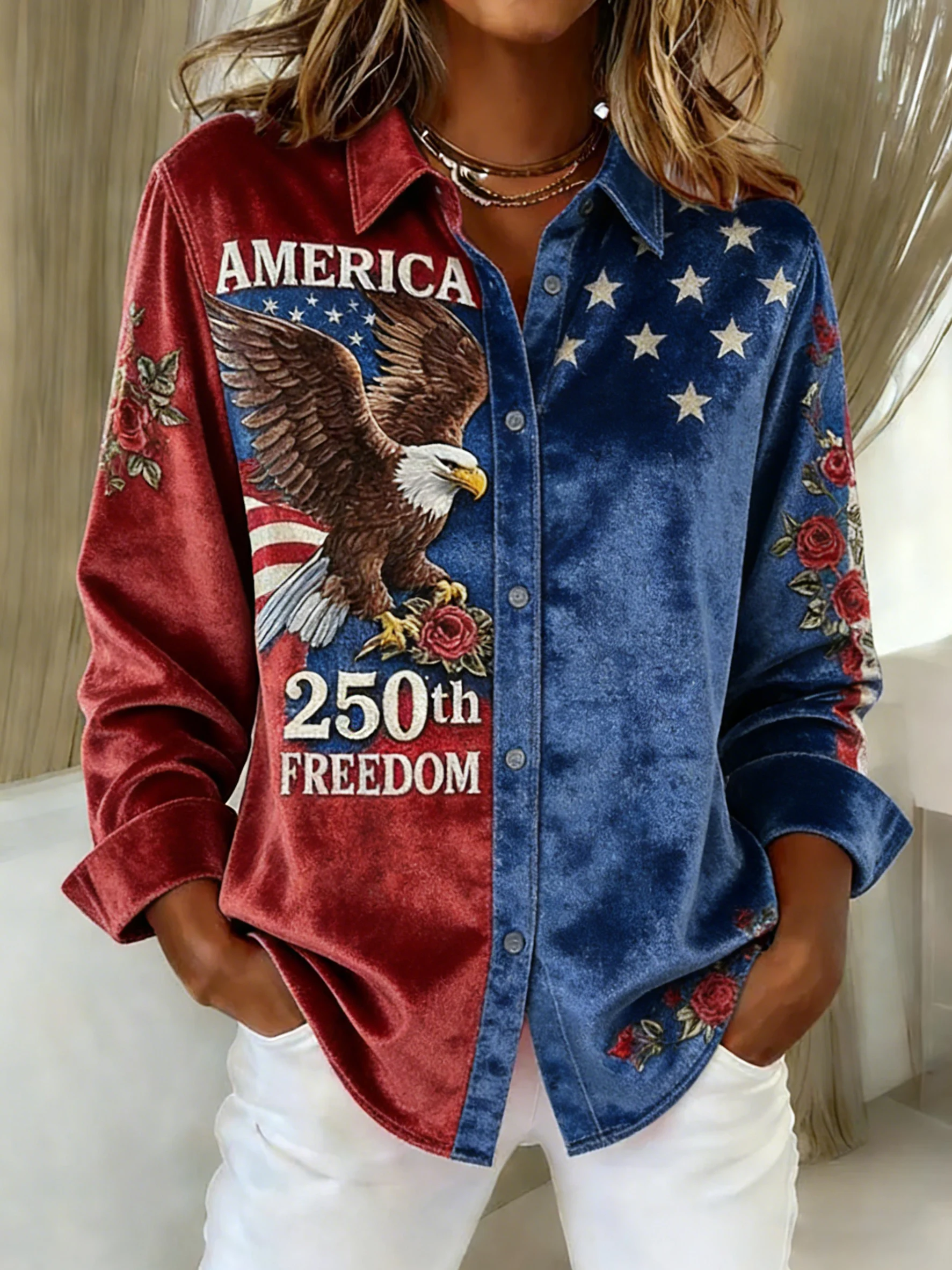 Women'S Casual American 250th Anniversary Commemorative Printed Shirt