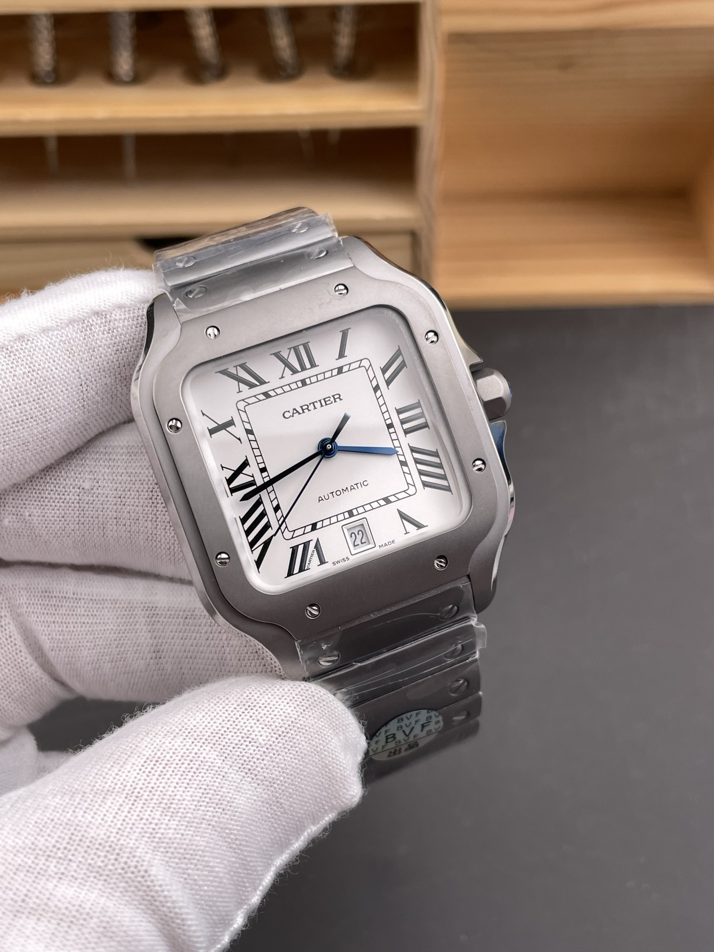 Titanium Santos, White Dial Large Men's Model