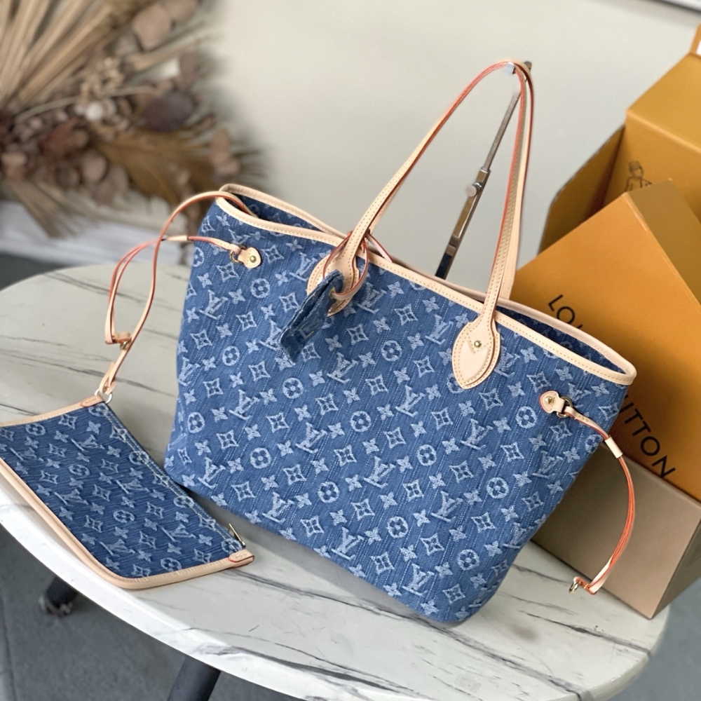 Louis Vuitton Neverfull MM Monogram Denim Blue 31cm M13192