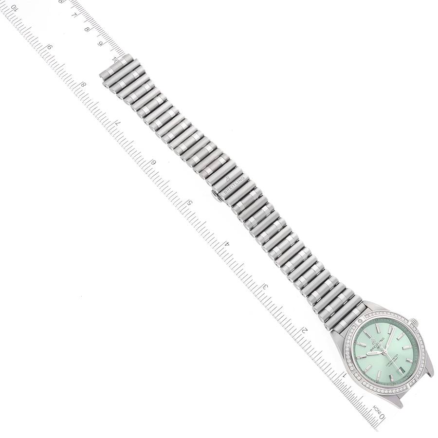 Breitling Chronomat Green Dial Steel Diamond Ladies Watch A10380