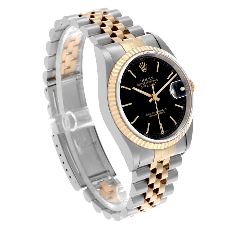 Rolex Datejust 36 Steel Yellow Gold Black Dial Mens Watch 16233