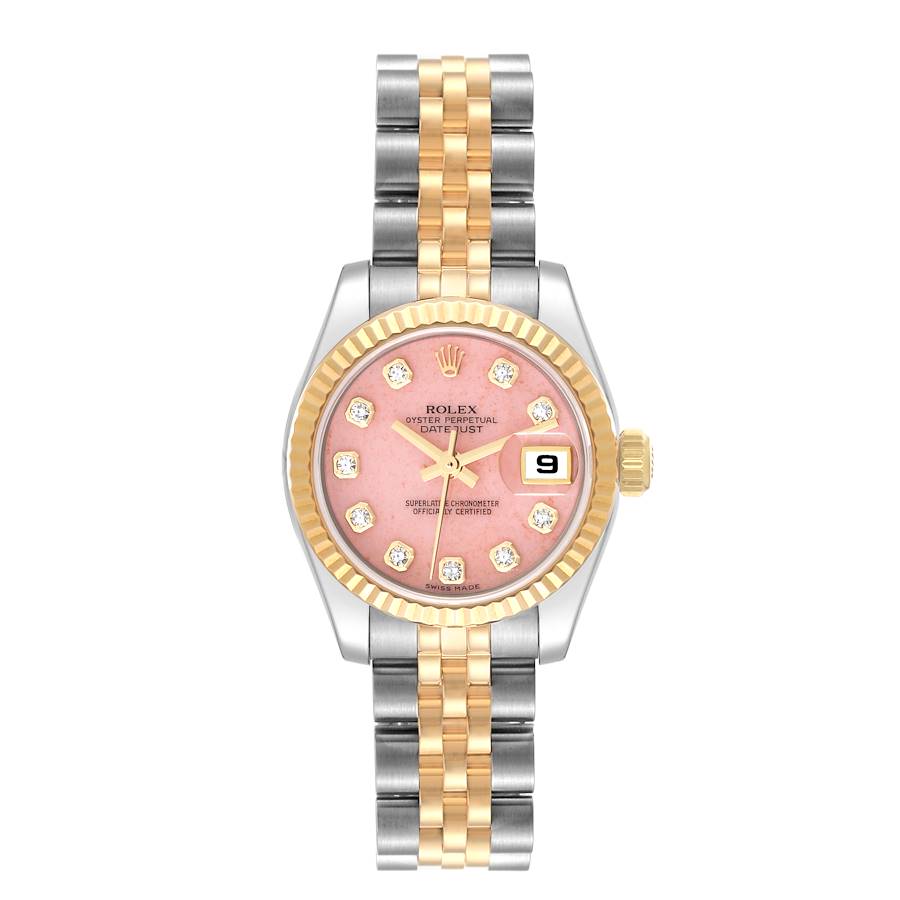 Rolex Datejust Steel Yellow Gold Pink Opal Stone Diamond Dial Ladies Watch 179173