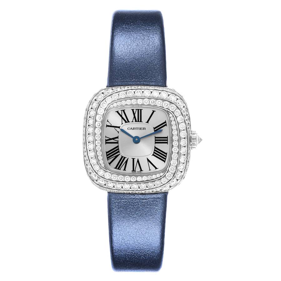 Cartier Coussin White Gold Diamond Blue Strap Ladies Watch WJSC0002