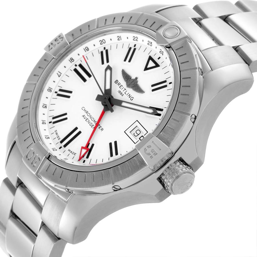 Breitling Avenger GMT White Dial Steel Mens Watch A32397