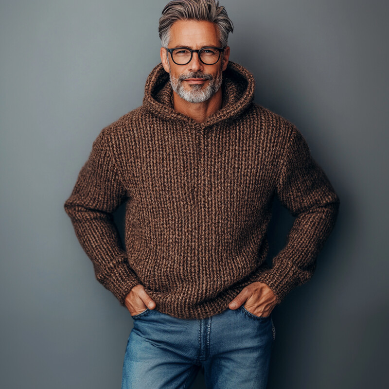 Men's Casual Knitted Long Sleeve Hoodie